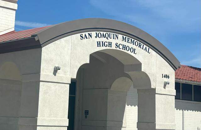 Exterior of San Joaquin Memorial High School, photographed on July 29, 2025.